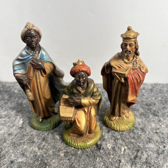 Vintage Early Italy 3 Wise Men Nativity  Gold Frankincense Myrrh Christmas - Picture 1 of 12